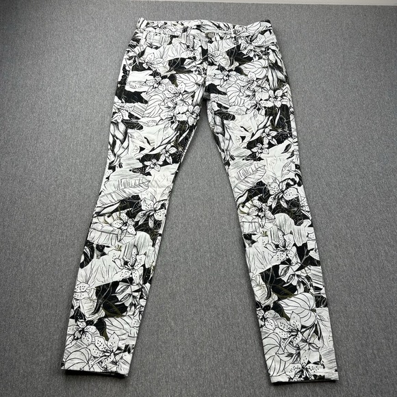 7 For All Mankind Floral Skinny Jeans Women's 27 30x28 Black White Mid Rise - Picture 5 of 16